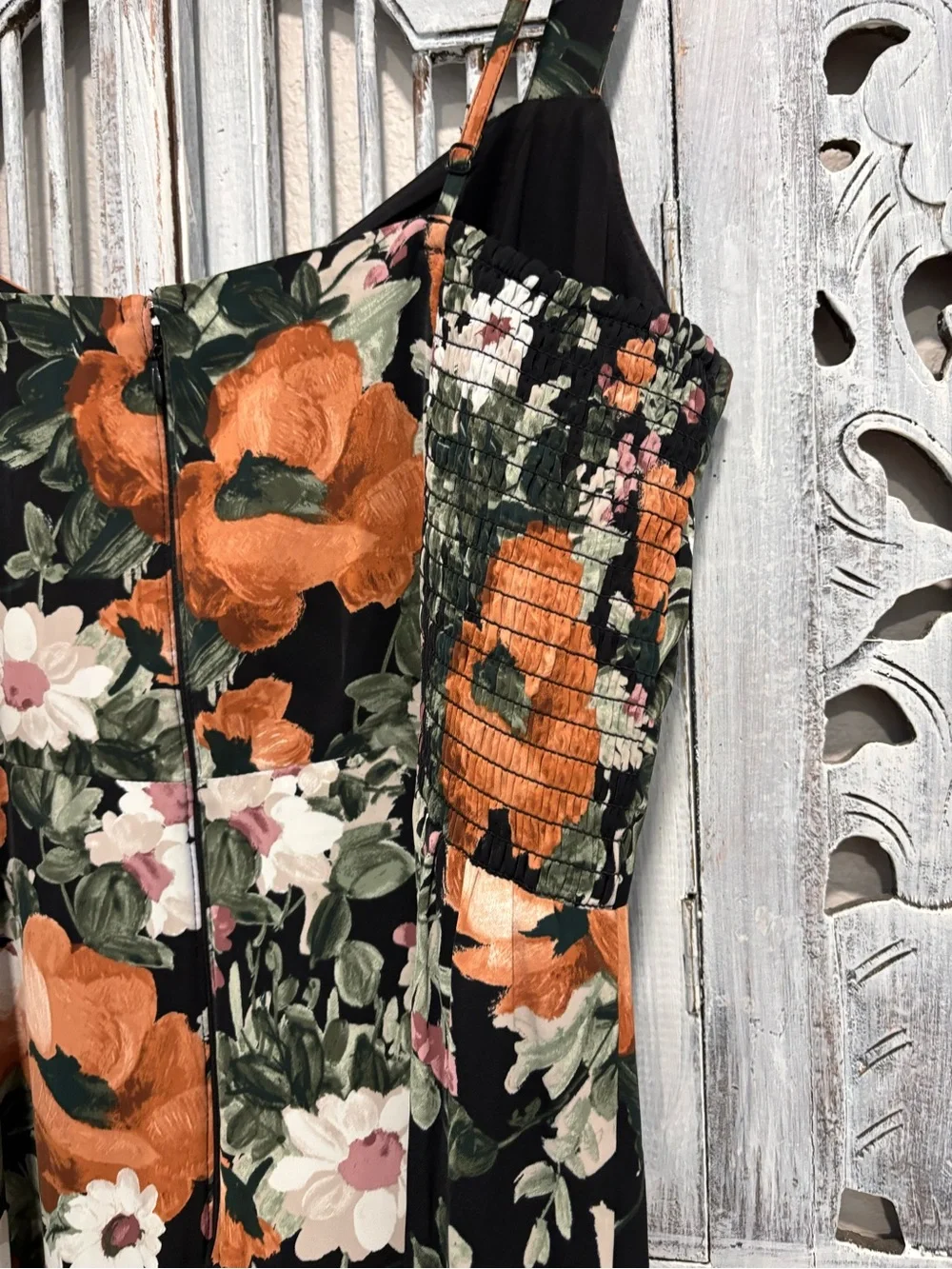 NEW Abercrombie & Fitch Black Floral Tiered Maxi Dress with Orange Blooms